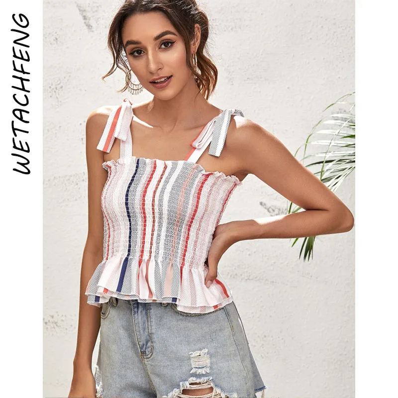 

Женская блузка с бантом и оборками, милая Летняя Пляжная Элегантная блузка без рукавов и бретелек, Y2K 2022