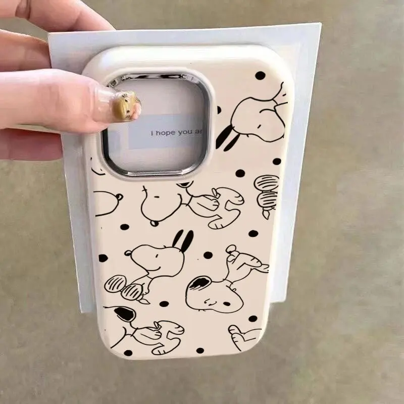 Фото Милый чехол для телефона Anime Snoopy для iPhone 17 Air 16e 16 17 Pro Max 11 15 12 14 13 Pro Max 16 Plus 7 8 SE Креативный металлический чехол с объективом №5