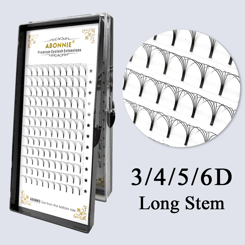 

ABONNIE Long Stem Russian Volume Eyelash Extensions Premade Fans 3D/4D/5D/6D Curl C/D 8-15mm Length Long Lasting