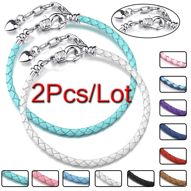 2Pcs/Lot High Quality Lbster Clasp Leather Chain Charms Bracelets Fit DIY Beads Bracelet Pulsera Jewelry Gift For Women Men Girl - купить по