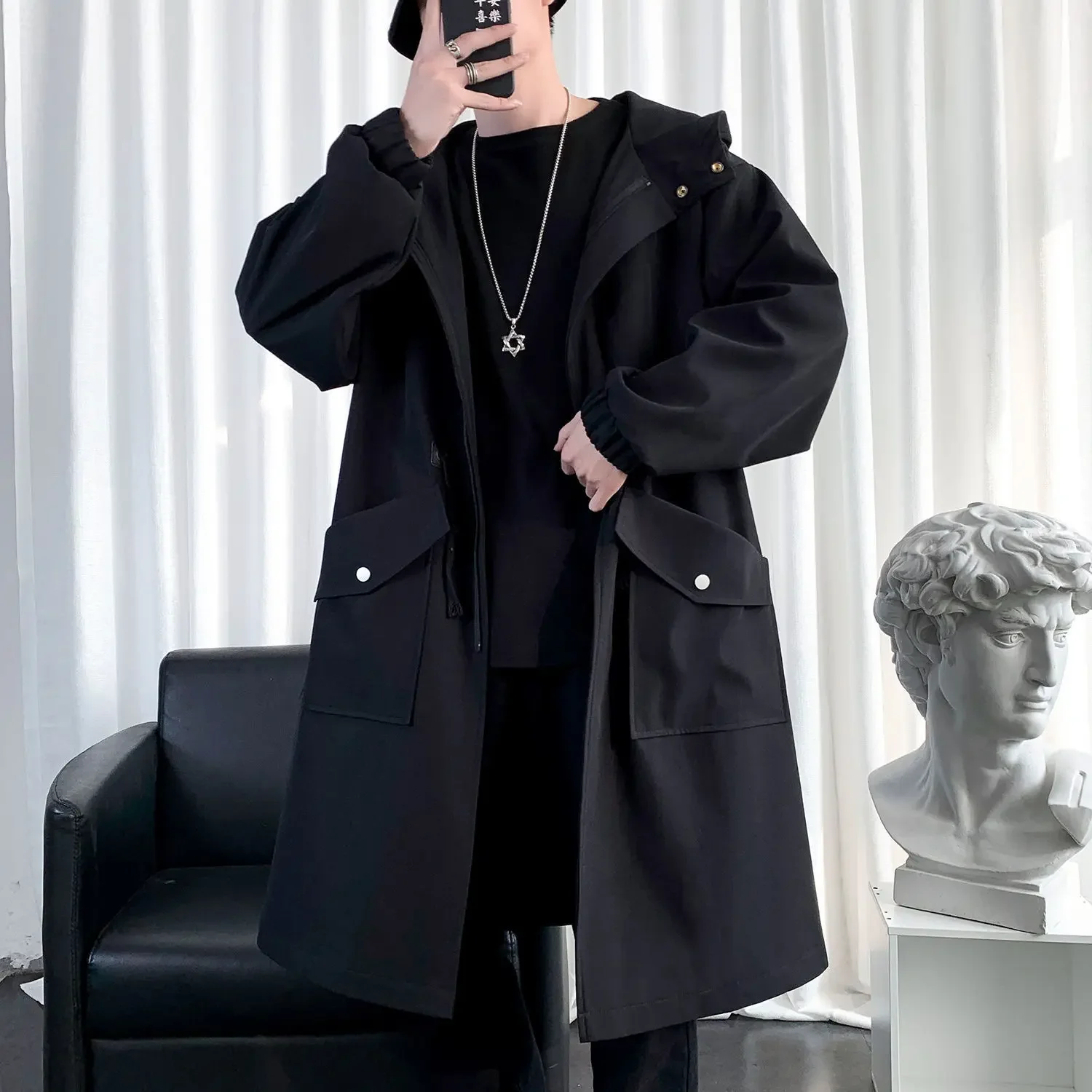 Куртка мужская с капюшоном ветровка средней длины в молодежном Корейском стиле