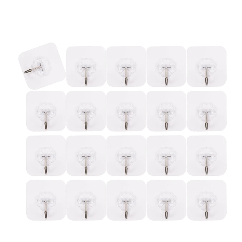 

20Pcs Hook Strong Transparent Suction Wall Sucker Hanger Waterproof Adhesive Heavy Load Rack Stainless Steel Hook