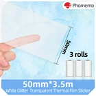 3 рулона, серебристая прозрачная самоклеящаяся термонаклейка Phomemo 50 мм * 3,5 м, этикетка для мини-принтера Phomemo M02M02SM02Pro
