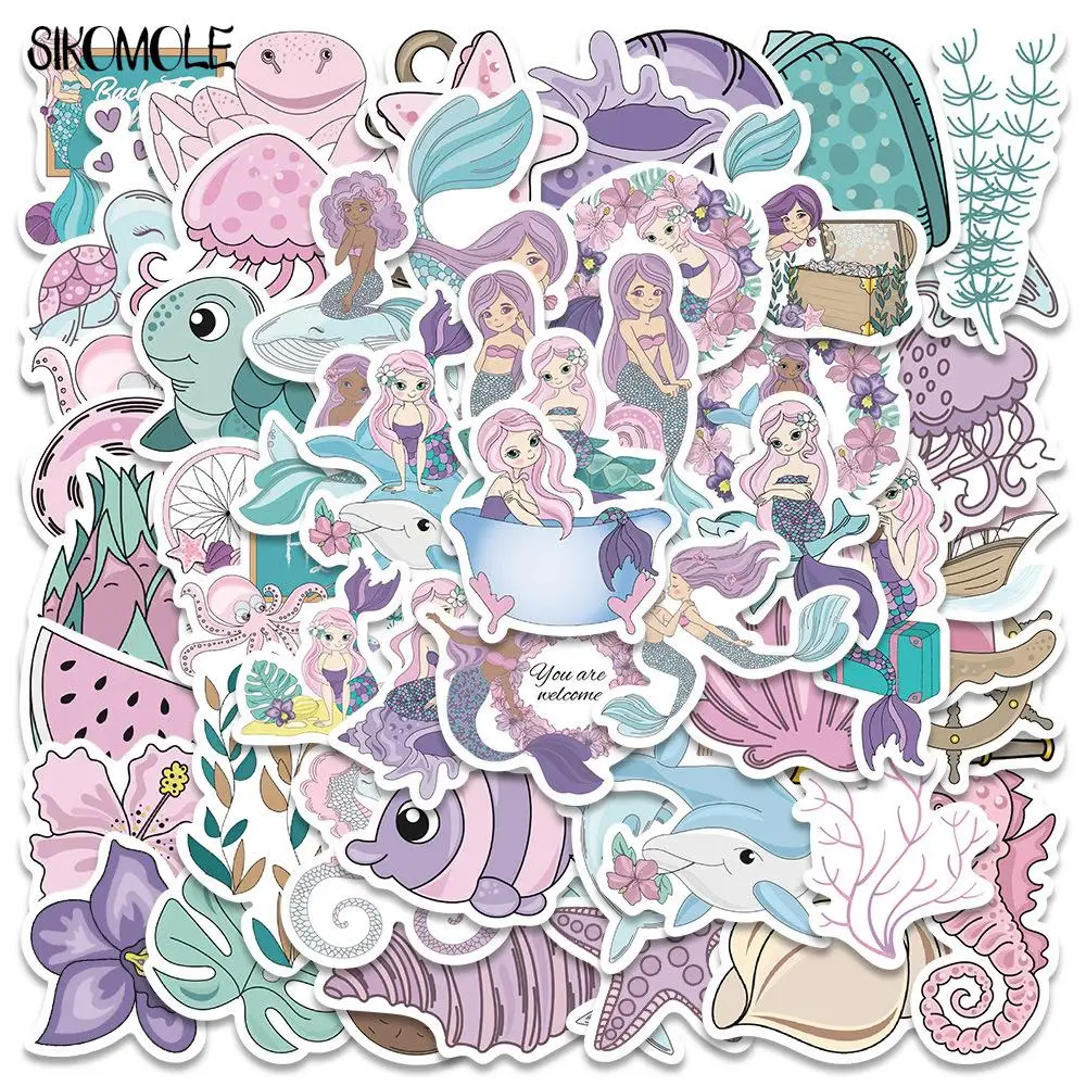 10/30/56pcs Cartoon Cute Pink Purple Mermaids Graffiti Stickers DIY Toys Kids Luggage Skateboard Suitcase Guitar Decals Sticker