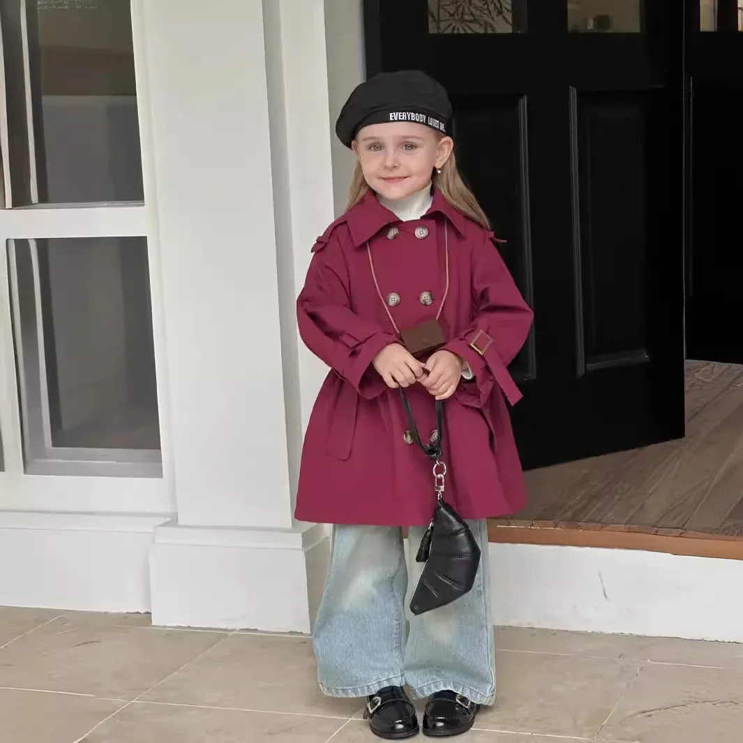 Тренч для девочек модное ощущение новинка однотонное Свободное пальто средней