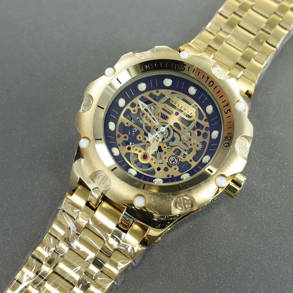 

Original Invincible Hollow Movement Watches For Mens Undefeated 18K Gold Luxury Watch Stainless Steel Automatic Date AAA Clocks
