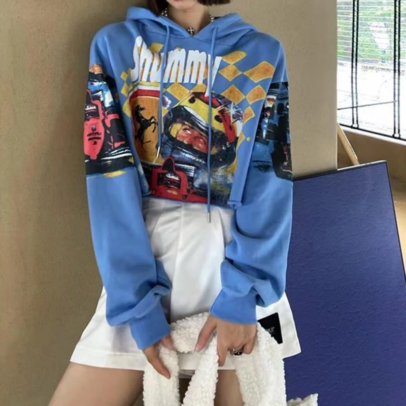 design sense autumn new  letter pattern printing loose short hooded pullover sweater harajuku  hoodie  streetwear women