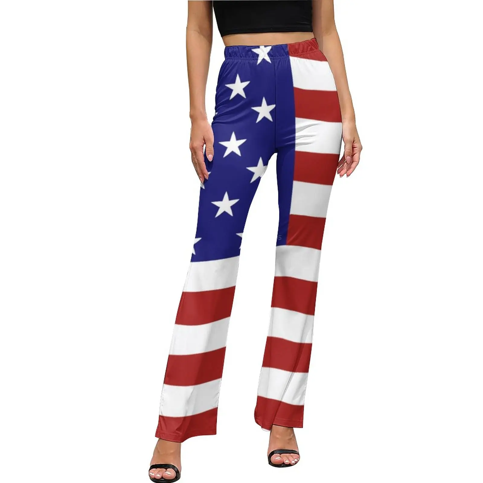 

American USA Flag Print Casual Pants Summer July 4th Modern Pattern Flared Trousers High Waist Slim Fit Stretch Streetwear Pants