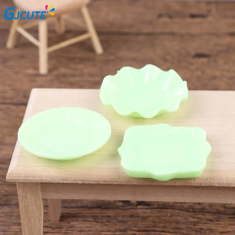 

3Pcs/Lot 1/12 Scale Dollhouse Miniature Green/Pink Dishes Plate Tableware Kitchenware for Food Candy Kid Pretend Play