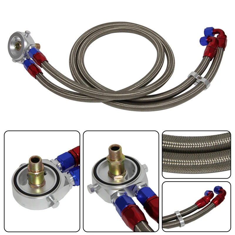 

AN10 1.4m 1.6m Nylon Braided or SS Braided Oil Line+ AN10 Oil Filter Sandwich Adapter w/ Hose Fittings Black / Blue / Silver