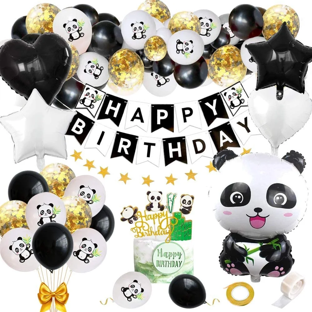 Panda Party Balloons DIY Birthday Party Decorations For Children Kids Baby Shower Gender Reveal Supplies with Birthday Banner