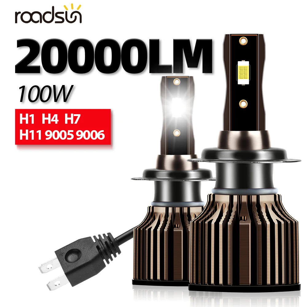 

roadsun LED Headlight Car Light H7 H4 H8 H9 H11 9005 HB3 9006 HB4 20000LM 100W 6500K CSP Chip Hight Low Beam Bulbs Fog Lamp
