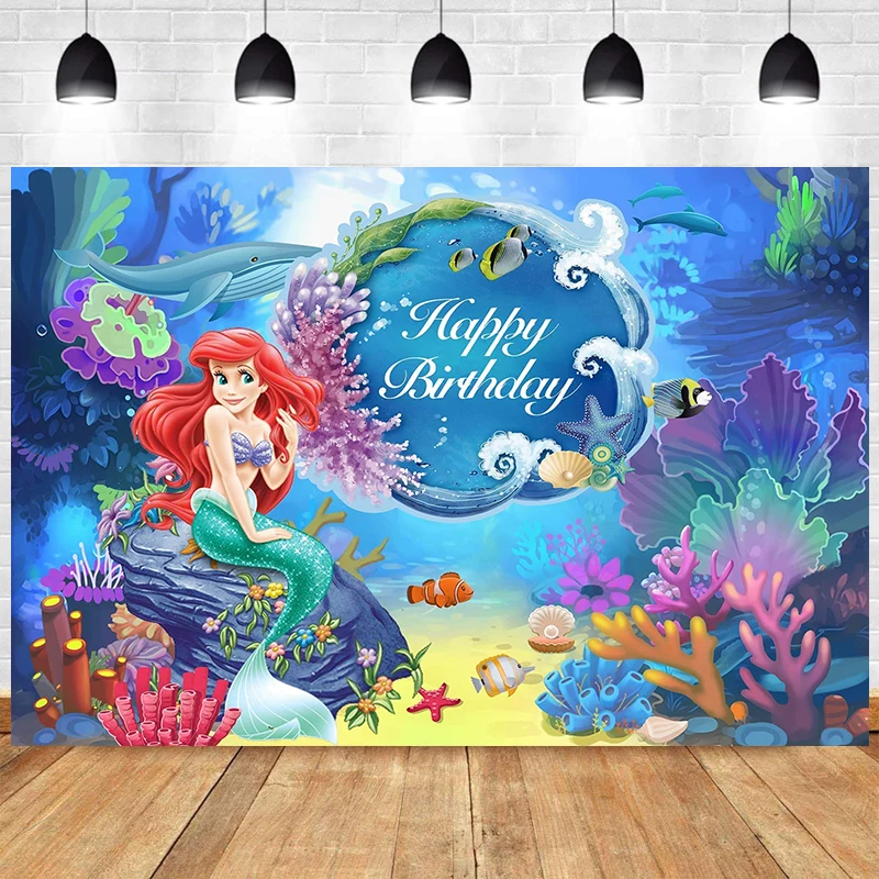 

1pc Disney Ariel Little Mermaid Princess Backdrop Under The Sea Mermaid Background Photography Girls Birthday Party Decoration
