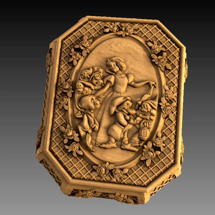 Коробка 3d модель STL рельеф для ЧПУ формат artcam vectric аспиратор Белоснежка и семь