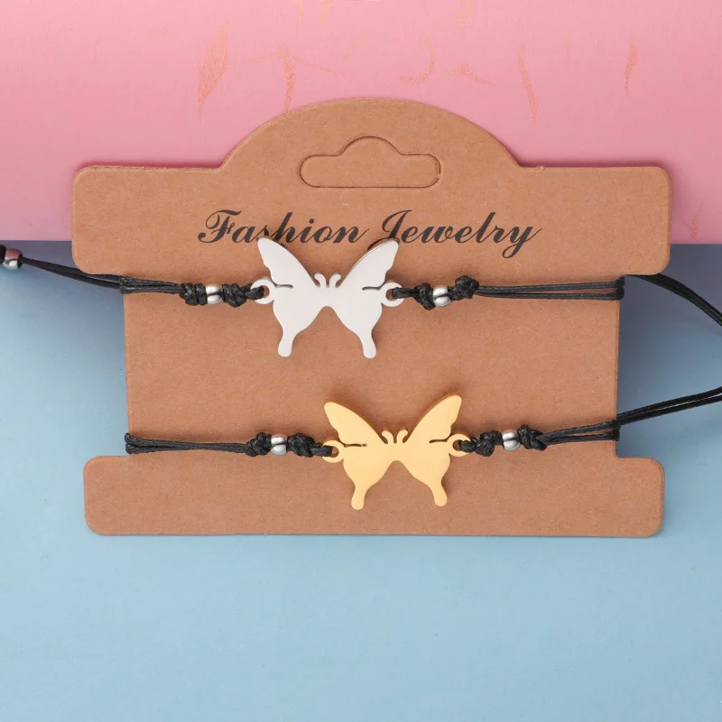 

Stainless Steel Butterfly Bracelets for Women Girls Best Friend Friendship Bracelet Handmade Woven Rope Bracelet Jewelry Gifts