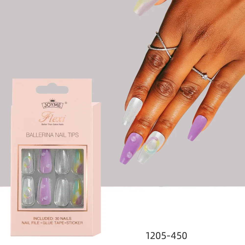 

30Pcs/Box Press On False Fake Nails Bow-knot Rhinestones Full Cover Wearable Finished Ballet Nail Colorful Manicure Nail Patches