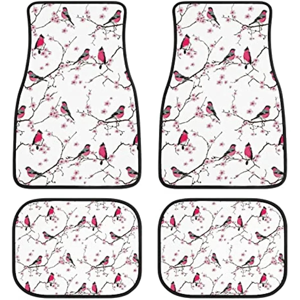 

4Pcs Auto Car Floor Mat Cherry Blossom Branch Pattern Bird Tweet on Tree Cherry Blossom Image Vehicle Front Rear Carpets Mat,Uni