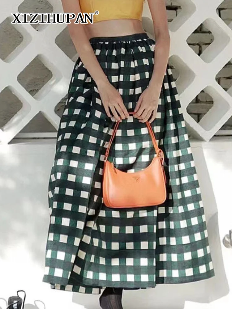 

XIZIHUPAN Korean Fashion Striped Midi A Line Skirt For Women High Waist Colorblock Long Skirts Female Summer Clothing 2022 New