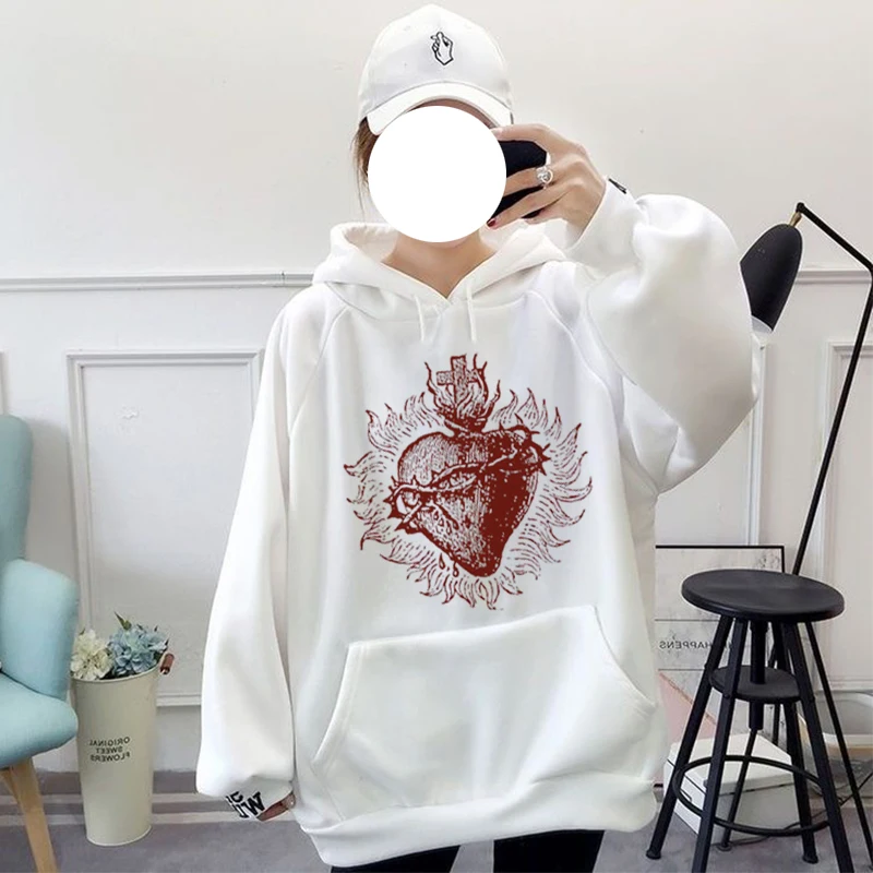 

Jacket trendy loose early autumn Hong Kong style love lazy style black sweater women's hooded thin section large size