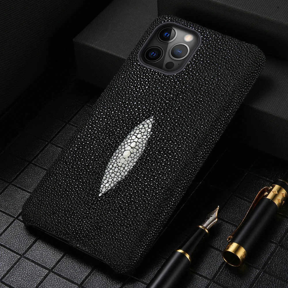 

Genuine Stingray Leather Phone Case for iPhone 11 12 13 14 Pro Max 14Pro 13 Mini SE 2020 X XR XS MAX 6 6S 8 7 Plus Luxury cover