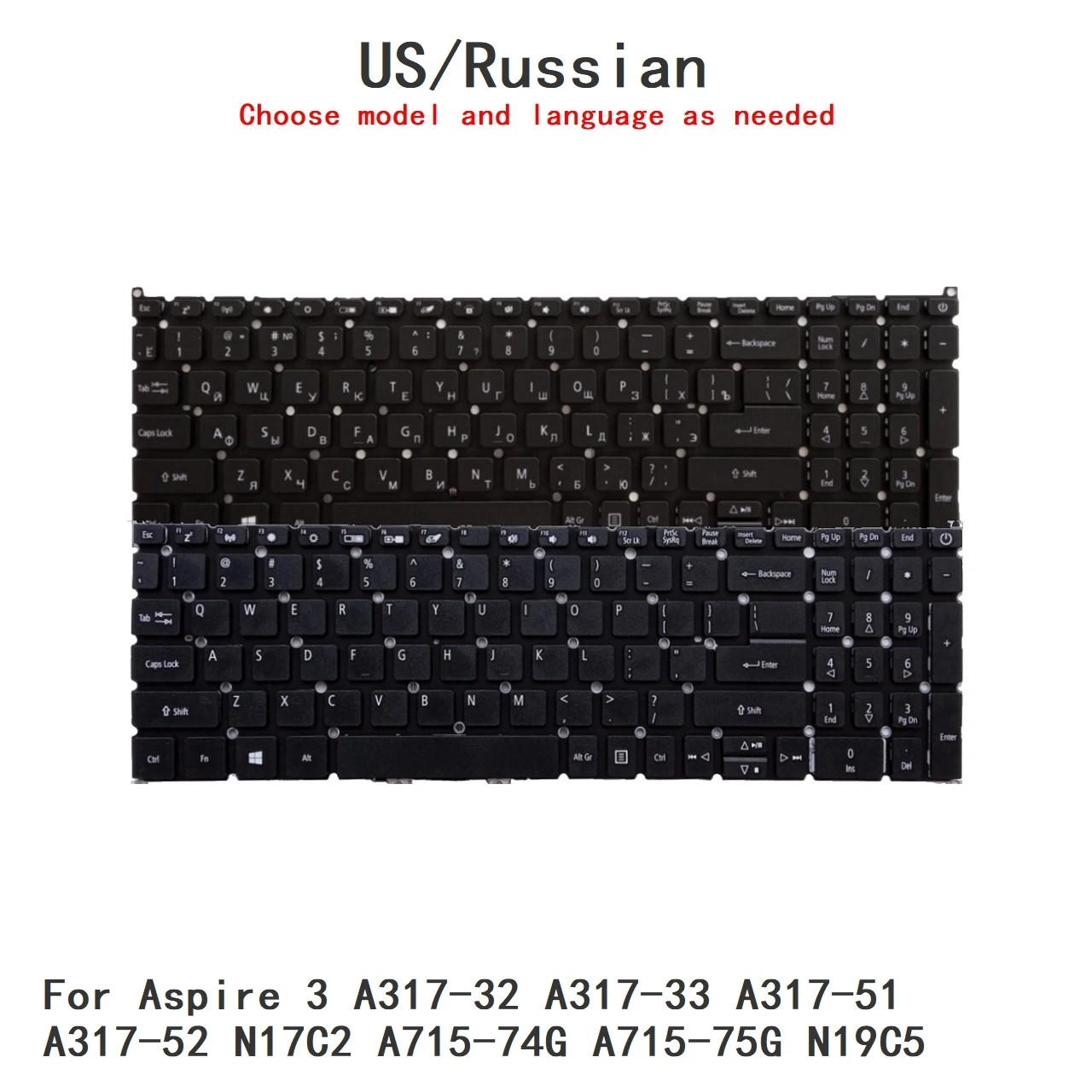 Фото Новая клавиатура с подсветкой на русском языке для Acer Aspire 3 A317-32 A317-33 A317-51 A317-52 N17C2 A715-74G A715-75G N19C5 №1