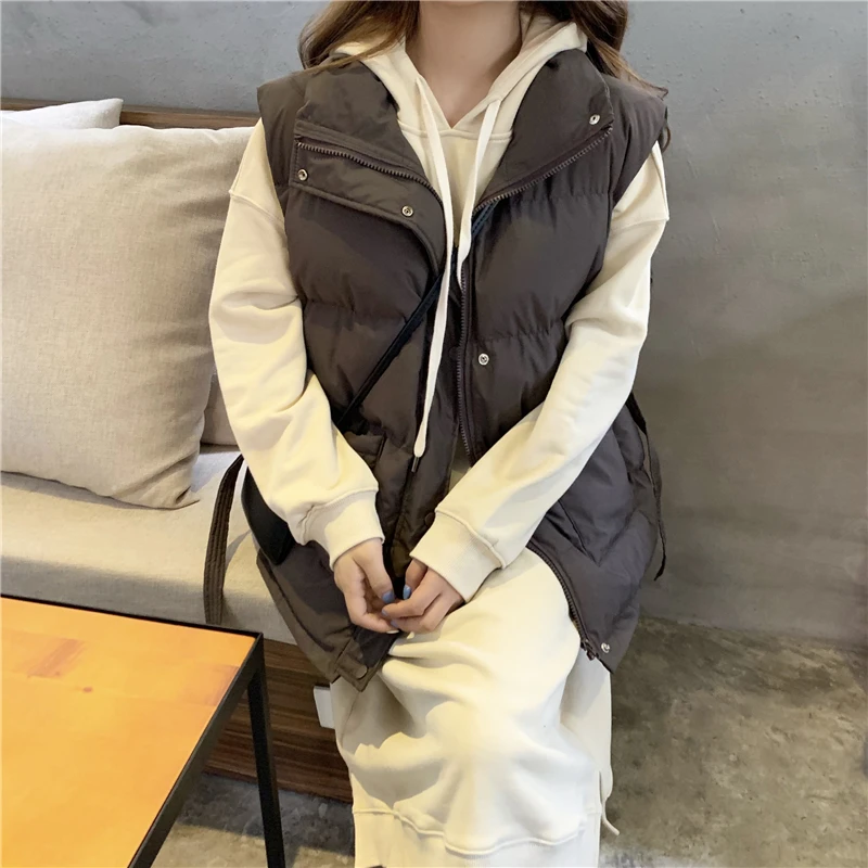 New Female Vest Jacket Autumn 2021 Women Winter Coat 4 Colors Warm Women Loose Parkas Solid Army Green Sleeveless Coats Parka