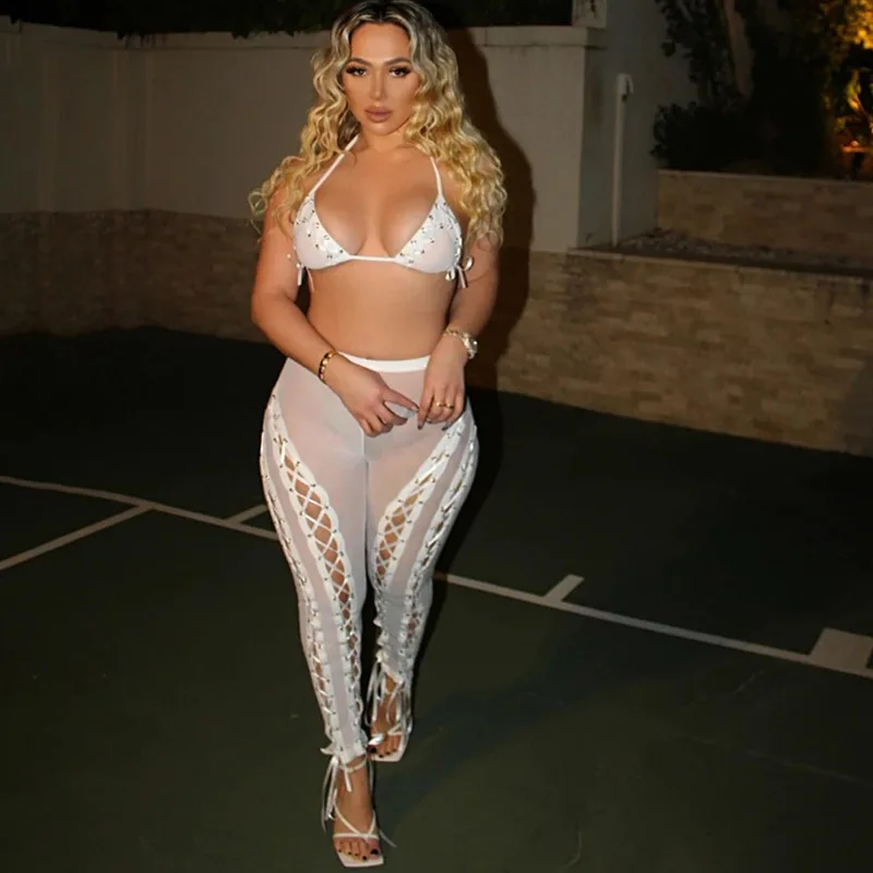 Новый дизайн прозрачный сетчатый бюстгальтер ecoine короткий топ леггинсы люверсы