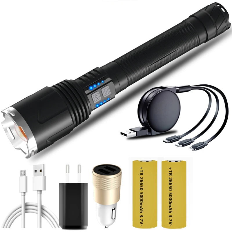 

26650 Battery Led Flashlight XHP120 High Quality Micro USB Rechargeable Powerbank Torch Aluminum Zoomable Lantern