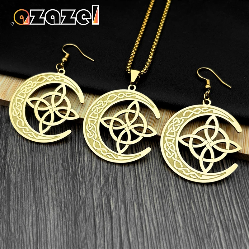 Нержавеющая сталь полумесяц ведьмы узел кельтское ожерелье серьги для женщин
