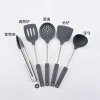 silicone cooking utensil set wooden handle spatula soup spoon brush colander non stick cookware kitchen tools