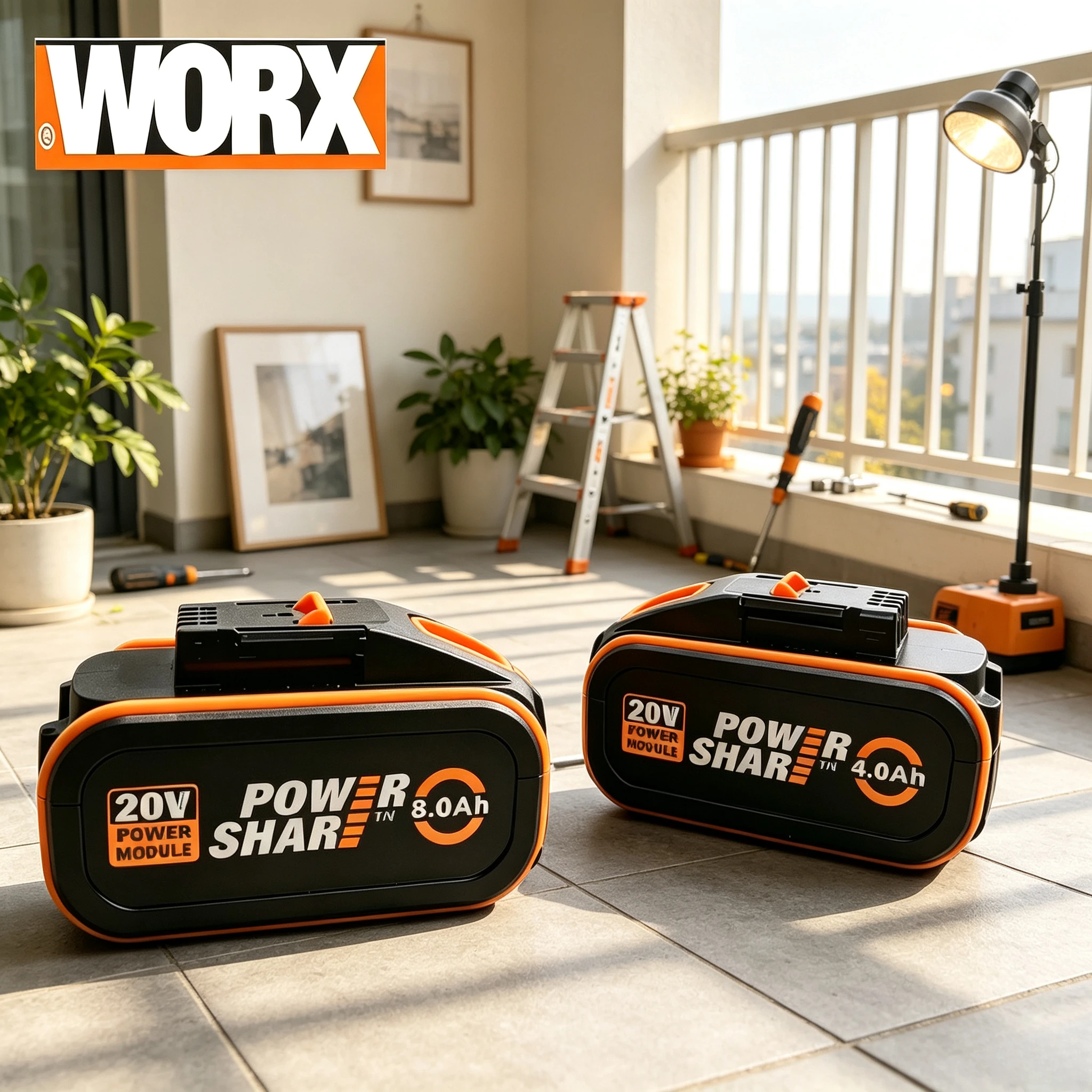 Фото Оригинальный аккумулятор Worx 20V High Output 4.0/6.0/8.0 Ач, универсально подходит для беспроводных электроинструментов, ударопрочный корпус, стабильная производительность. №1