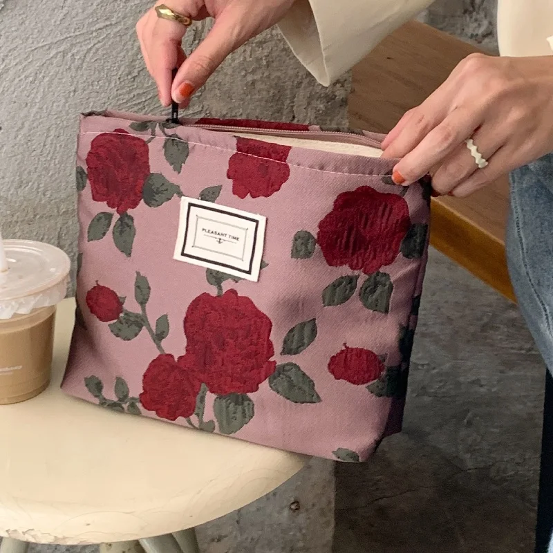 

Cosmetic Bag Women Floral Makeup Case Organizer Korean Embroidery Cosmetics Storage Pouch Travel Toiletry Bag Canvas Beauty Case