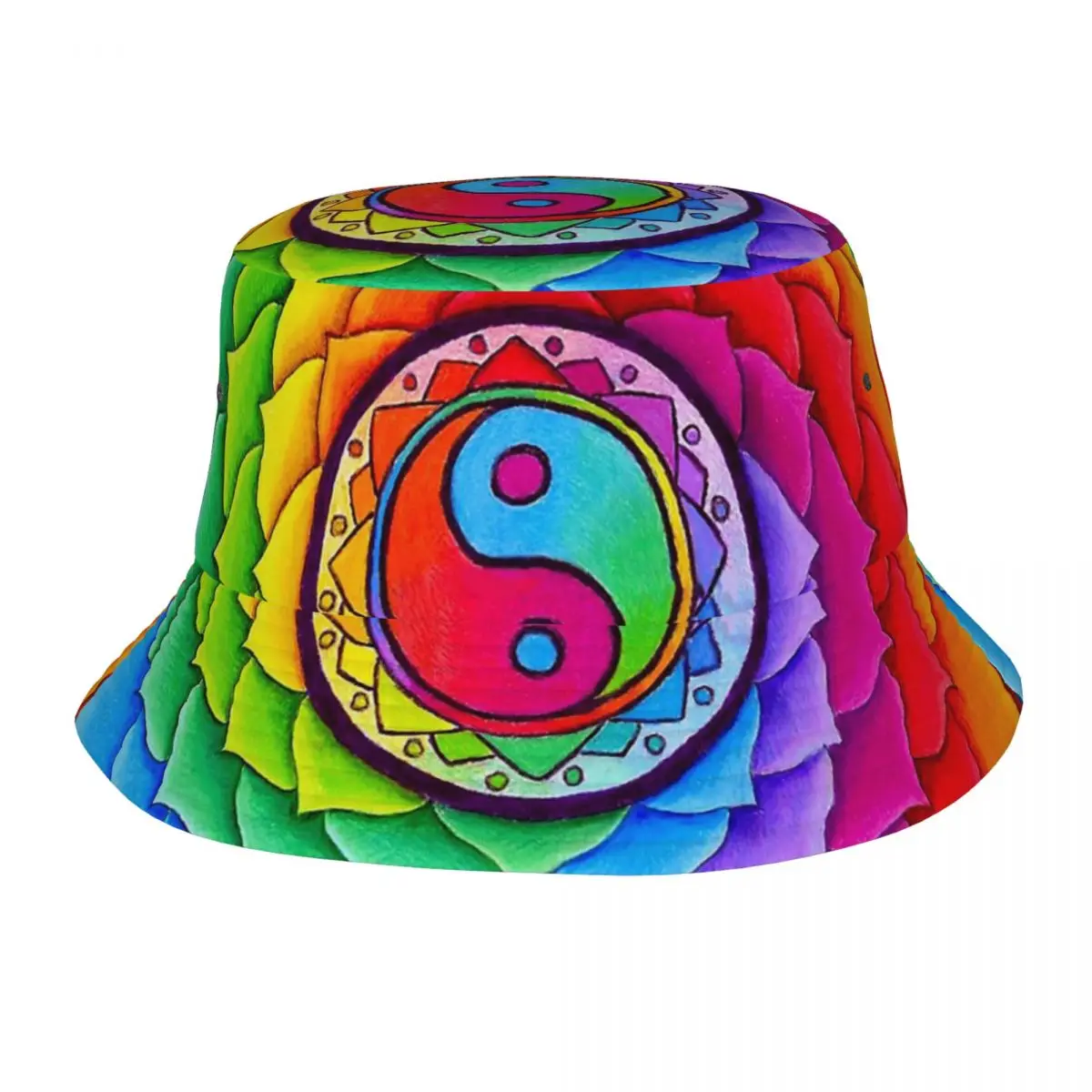 

Модная лечебная шляпа в виде лотоса радуги Инь Янь с психоделической мандалой Боб головной убор для подростков легкие походные рыболовные головные уборы для отдыха