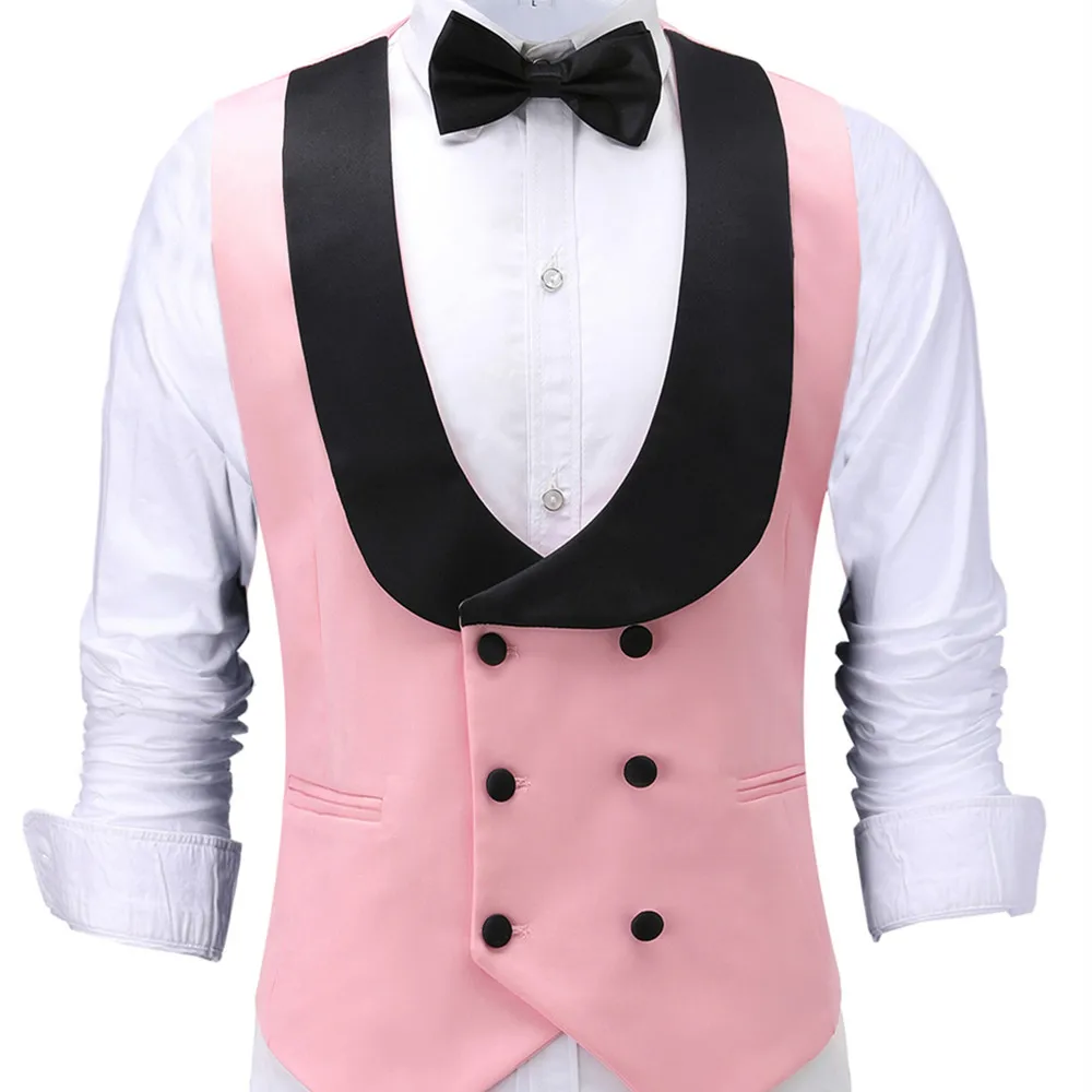 

Casual Men's Pink Waiter Vest Jacket Slim Fit Prom Double Breasted Blazer Champagne Suits Waistcoat For Wedding Best Man Grooms