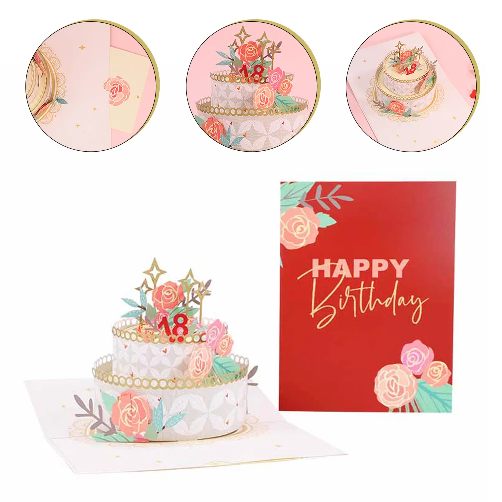 

Rose Cake Greeting Cards 3D Greeting Cards Birthday Blessing Cards for