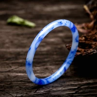 natural chinese blue and white hand carved round bar jade bracelet fashion boutique jewelry womens blue bracelet popular gift