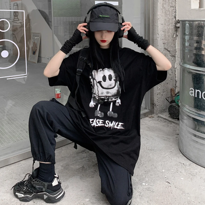 

Gothic Top Fairy Grunge Harajuku Dark Academia Aesthetic Anime Alt Emo Loose Summer Clothes yk2 top Mall Goth TShirt Women
