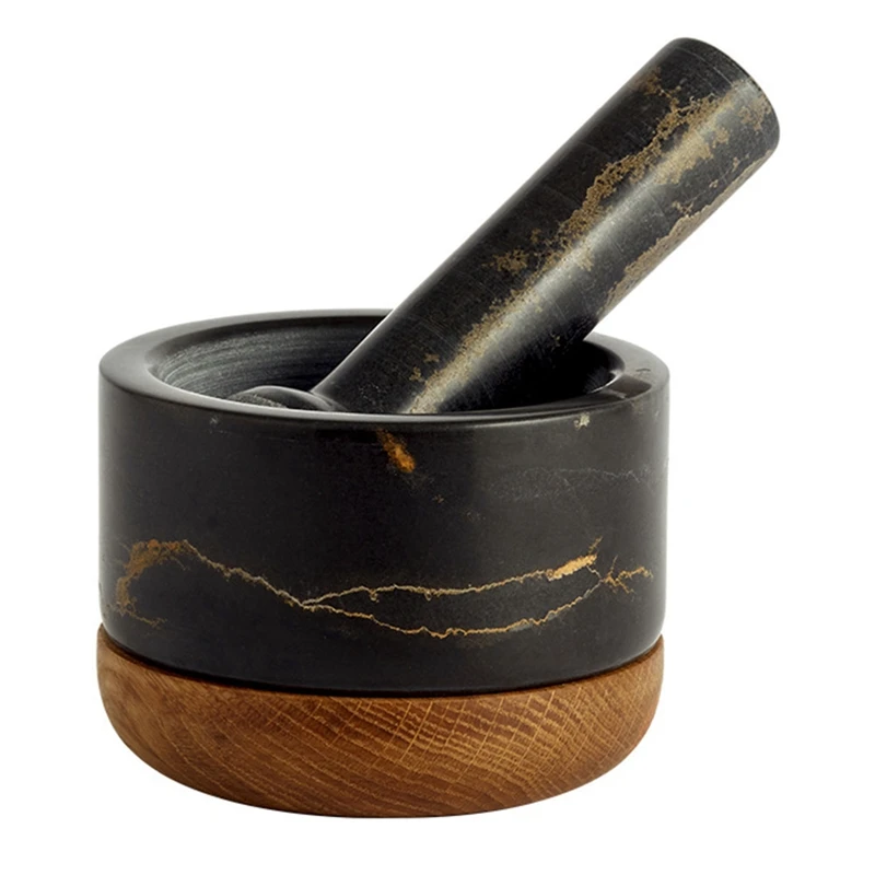 

Handmade Luxury Black Marble Mortar Pestle Set Rustic Herb Cru-Sher And Stone Grinder, Best For Kitchen Usable Decor