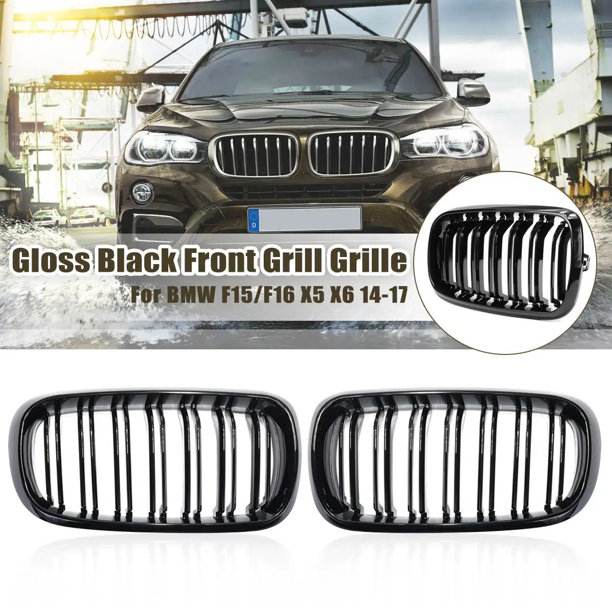 

F15 F16 Double Slat Front Bumper Kidney Grill Grille For BMW F15 F16 X5 X6 2014-2017 Front Bumper Radiator Racing Grills