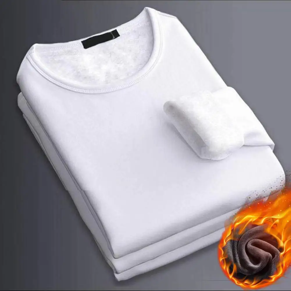 Осенне-зимний мужской топ облегающий толстый плюшевый пуловер с круглым вырезом