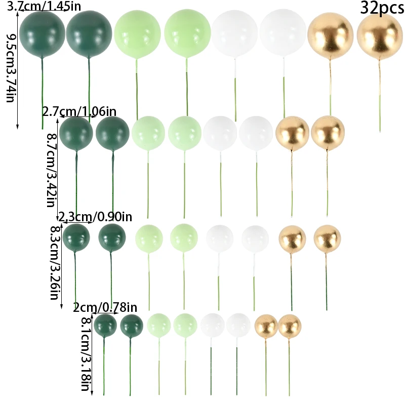 32 Шт. Мини-зеленые Шарики Из Пенопласта И Палочки Для Украшения Торта Сувениры