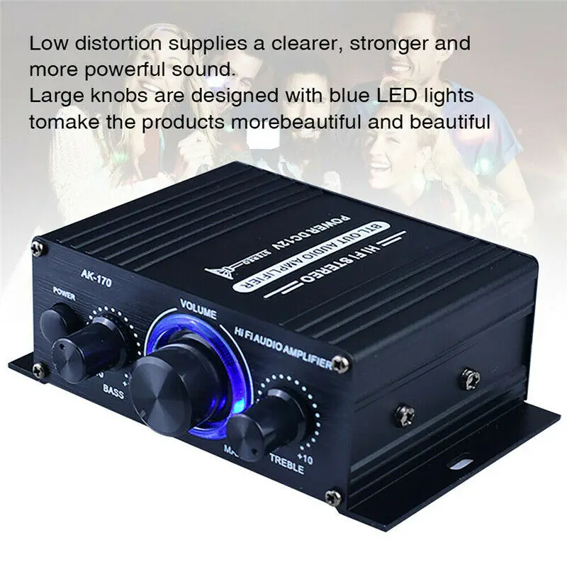 AK170 12V Mini 400W HIFI Цифровой стерео усилитель звука для автомобиля AMP FM-радио микрофон