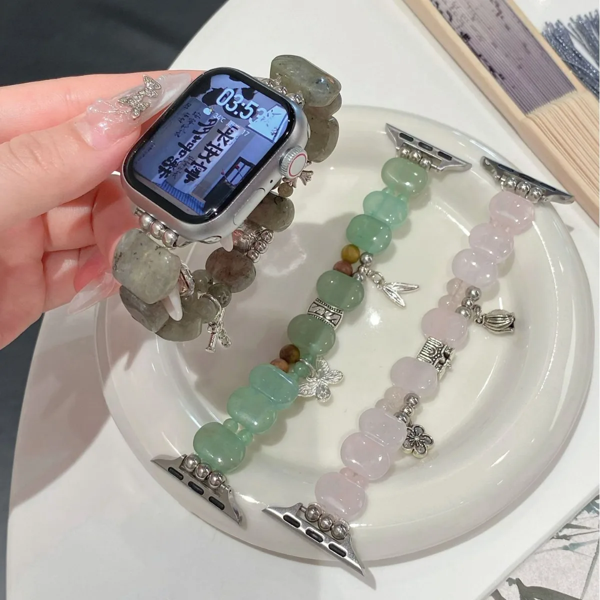 Фото Ремешок для Apple Watch из натурального камня с эластичным шнурком для IwatchS10/9/8, оптовые цены, большой запас №1