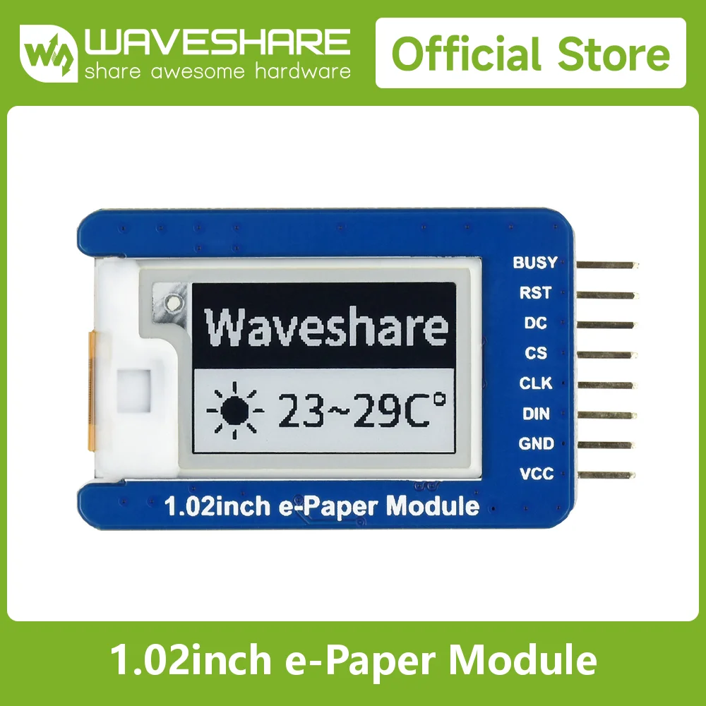 Фото Модуль дисплея Waveshare 1.02 дюйма E-Ink, разрешение 128*80, двухцветный (черный/белый), интерфейс SPI, со встроенным контроллером №1