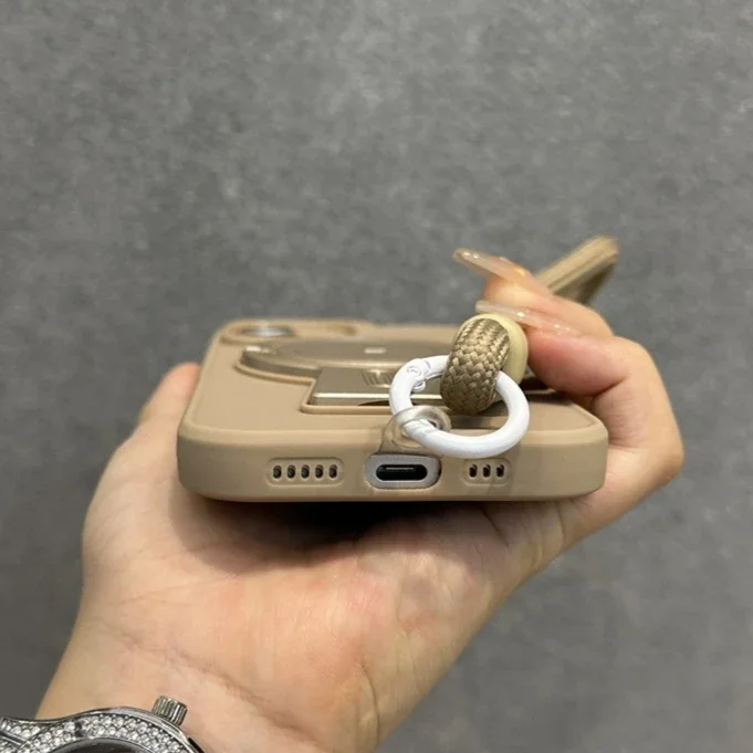 Magsafe Folding Bracket Wrist Strap Lanyard Case for iPhone 16 15 14 Plus 13 12 11 Pro Max Magnetic Wireless Charging Soft Cover