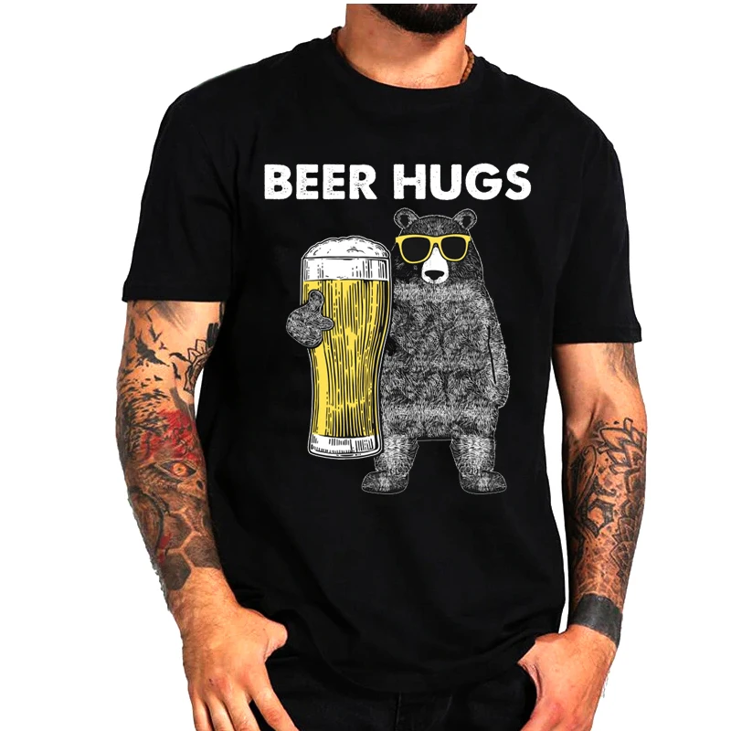 

BEER HUGS Tshirt Men Women Funny Print Unisex Tops Harajuku streetwear loose top Fashion T-shirt Men Women