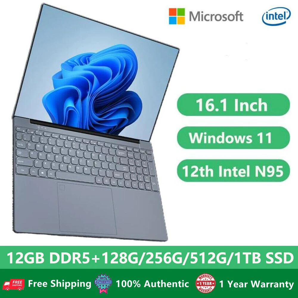 2023 AKPAD Intel Celeron 12Th N95 Laptop Windows 10 11 Pro Office Bluetooth Notebook PC 16G DDR5 16-inch 2K IPS Screen Netbook