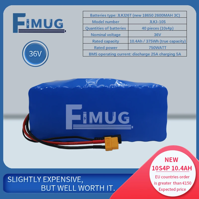 

FIMUG 36V 10S4P 10.4Ah 42V New 18650 high-capacity power lithium battery pack for ebike electric car bicycle scooter belt 25A