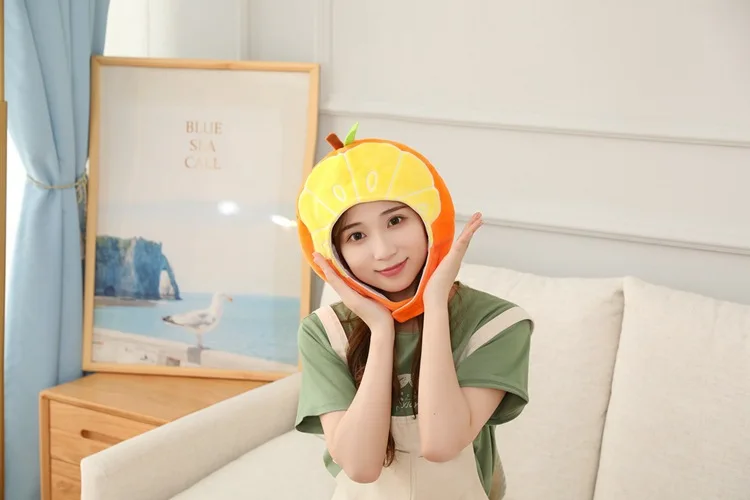 

30cm Cosplay Simulation lovely orange hat Cartoon headgear photo performance props Stuffed Plush Toys costume party girl gift