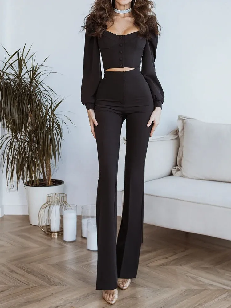 Женский повседневный костюм с коротким рукавом-фонариком